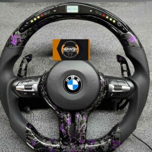 BMW LED Steering Wheel, Genuine Carbon Forged with Flat Bottom, Perforated Leather Grip