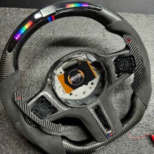 BMW LED Steering Wheel for G series Models, Carbon Fibre with Flat Bottom, Alcantara Side Grip