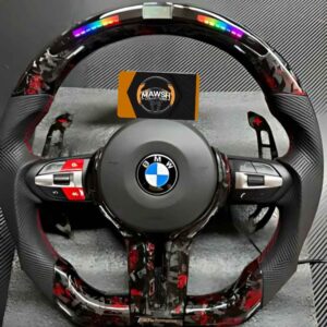 BMW LED Steering Wheel | Real Carbon Forged with Flat Bottom | Perforated Leather Grip